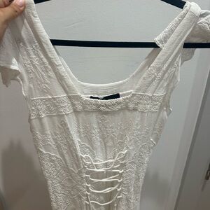 Vanessa Mooney Cream Lace Midi Dress